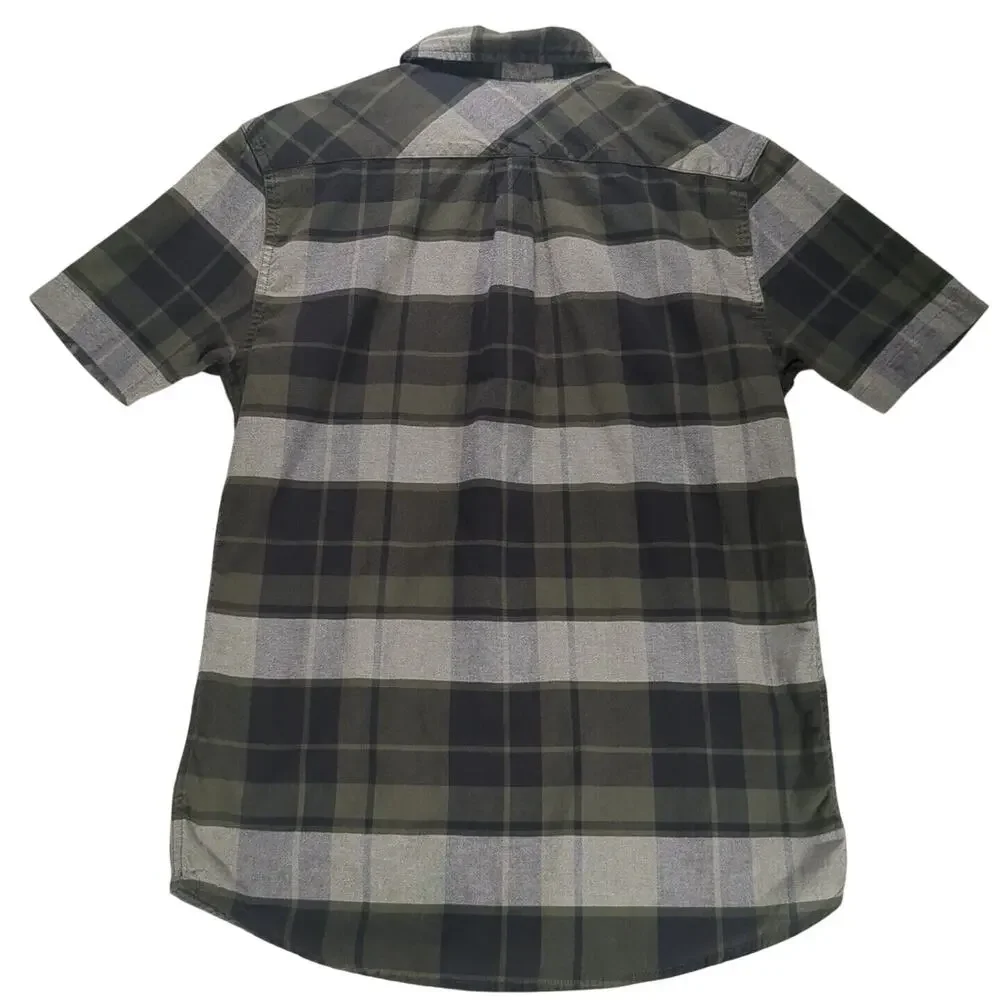 Levis Mens Small Green/Black/White Plaid Button‎ Up Short Sleeve Shirt Vintage